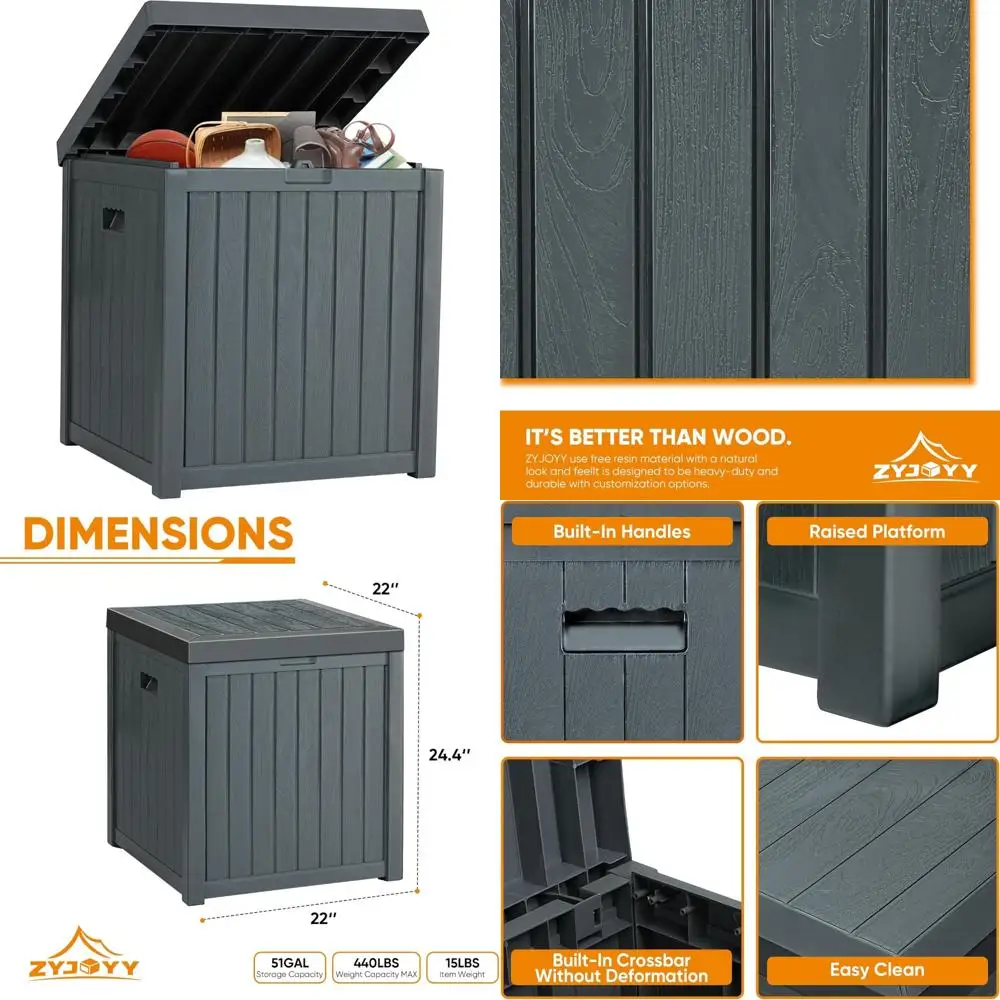 

Resin Deck Box 51 Gallon Outdoor Waterproof Storage for Patio, Garden, Pool, Deck, Ideal for Cushions, Tools, and More
