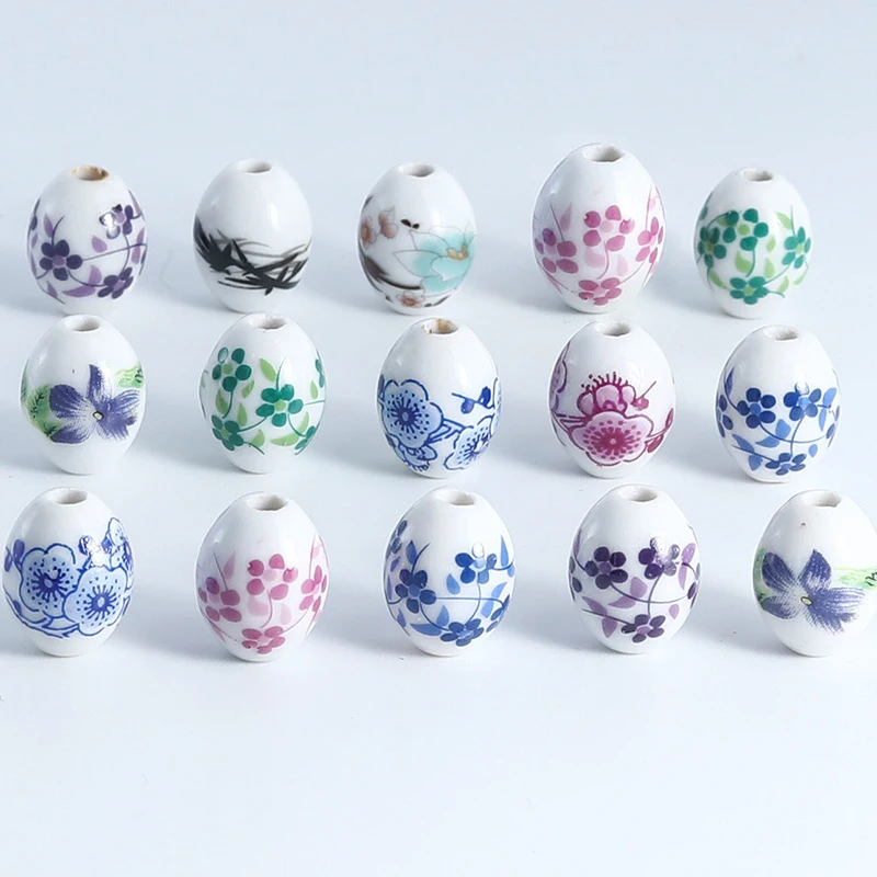 

50pcs/lot DIY Mix Jewelry Accessories Ceramic Straight-hole Olive Porcelain Beads Charms Phone Pendant