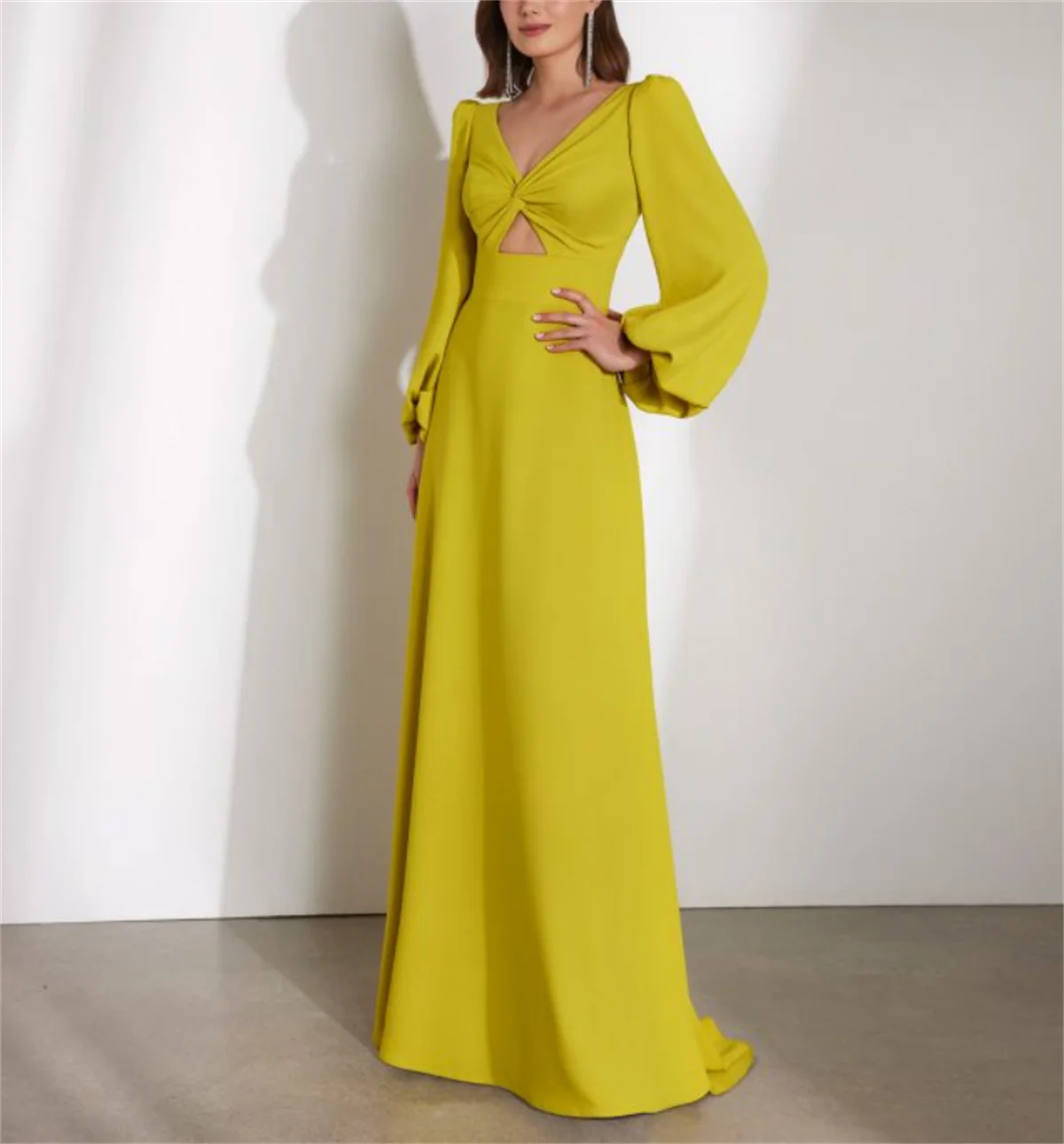 Vestido de fiesta amarillo Simple con cuello en V, manga de brote, vestido de noche de gasa elegante, invitados de boda de verano, ocasión especial, nuevo