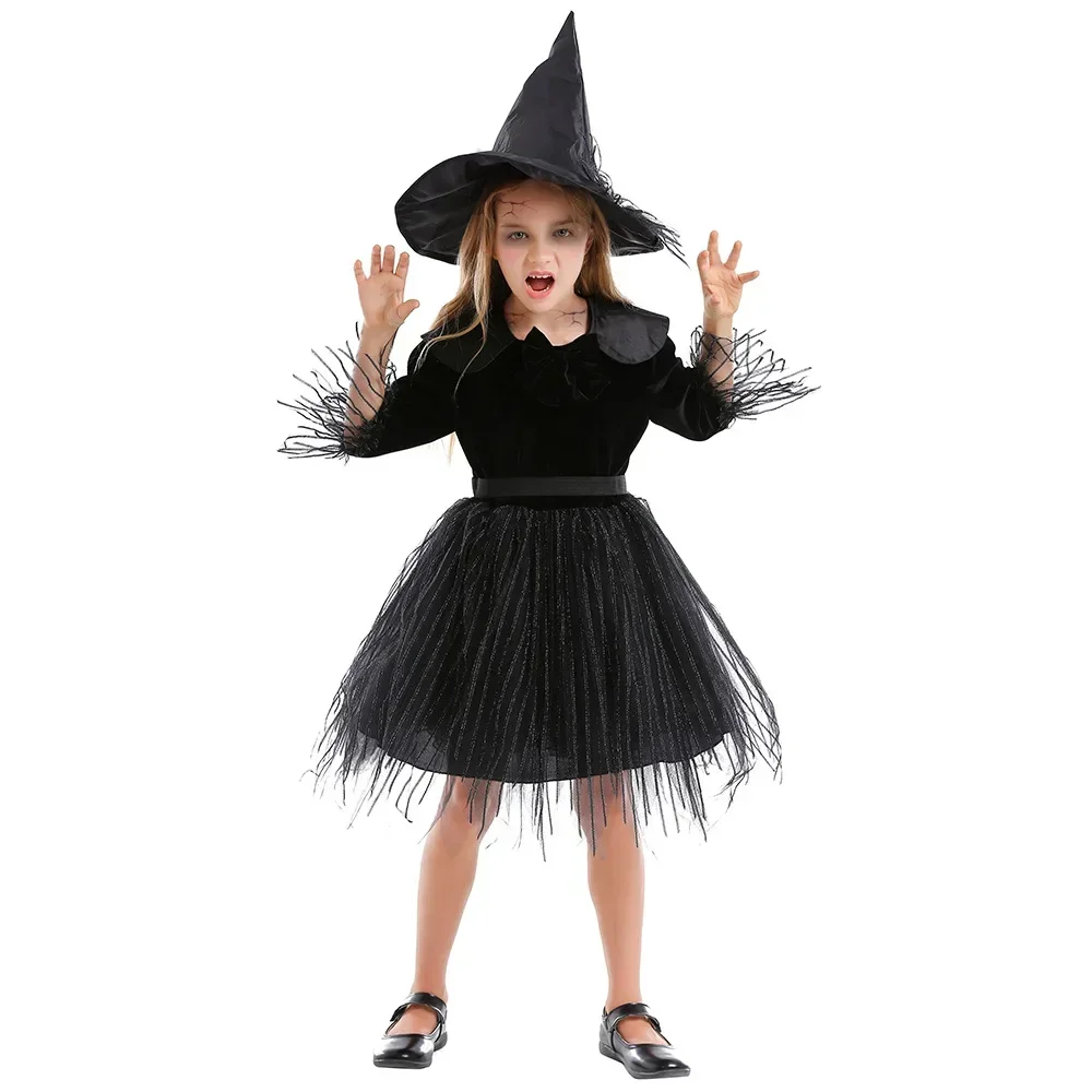 

Halloween Cosplay Witch Costume Mesh Pompadour Princess Dress For Children's