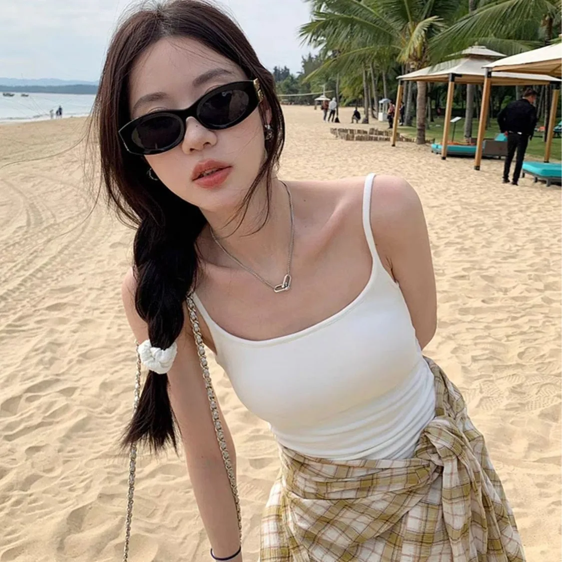 Casual Simple Backless Vest for Girls Breathable Base Layer with Chest Pad Comfortable Nylon Tank Top Versatile Summer Shirt