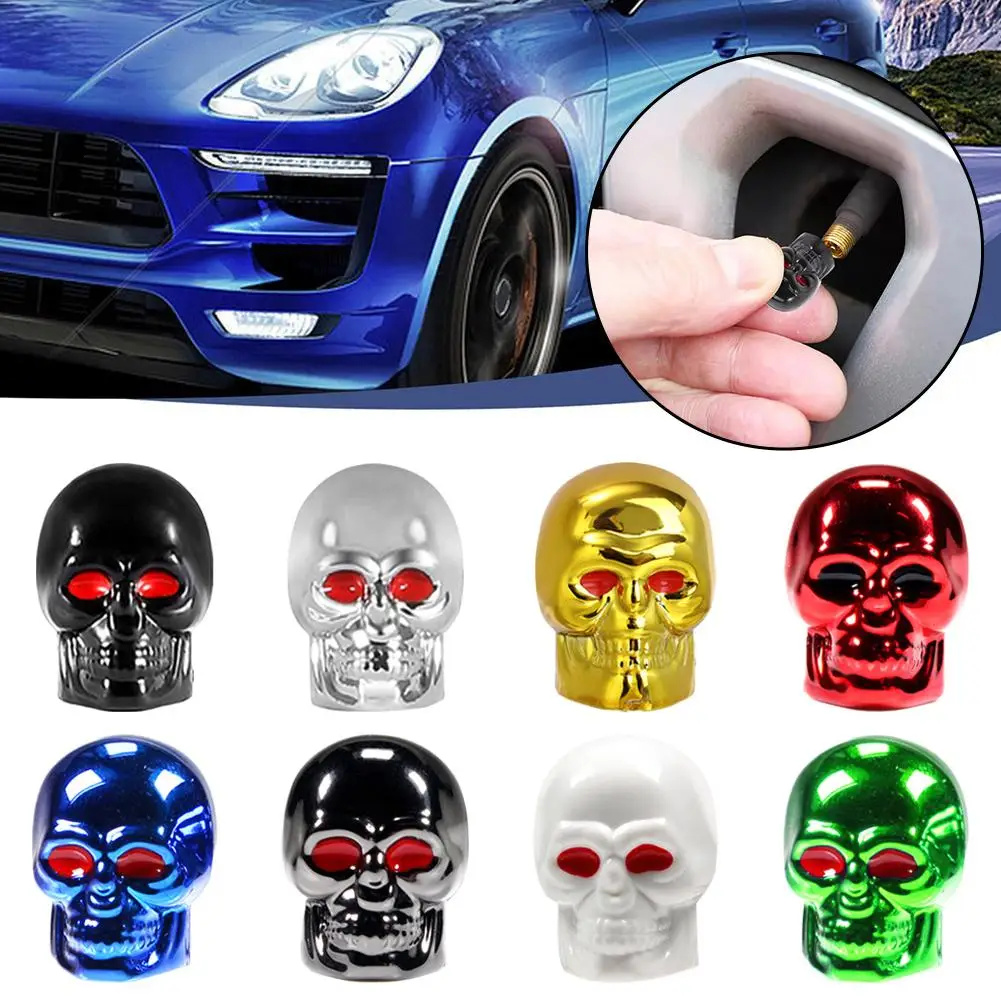 4pcs Universal Tires Stem Caps Car Skull Style Anti-rust Copper Core Cap For Motorcycle Bike Car Wheel Tyre Cov I1x0