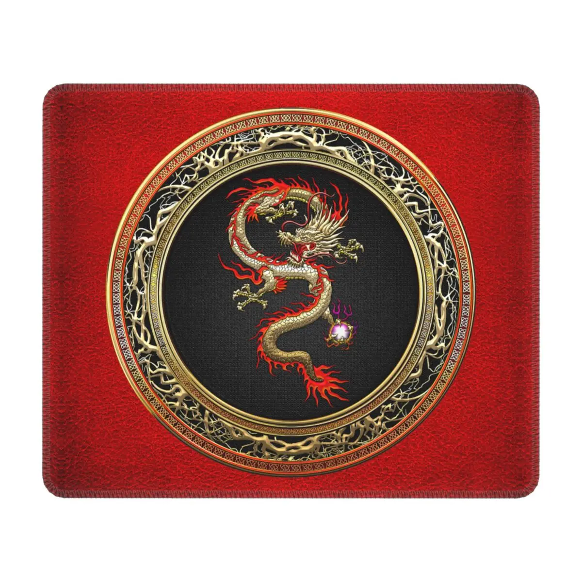 Golden Fucanglong Chinese Dragon Mouse Pad Square Non-Slip Rubber Mousepad Asian Folklore Mythology Gamer Computer PC Mouse Mat