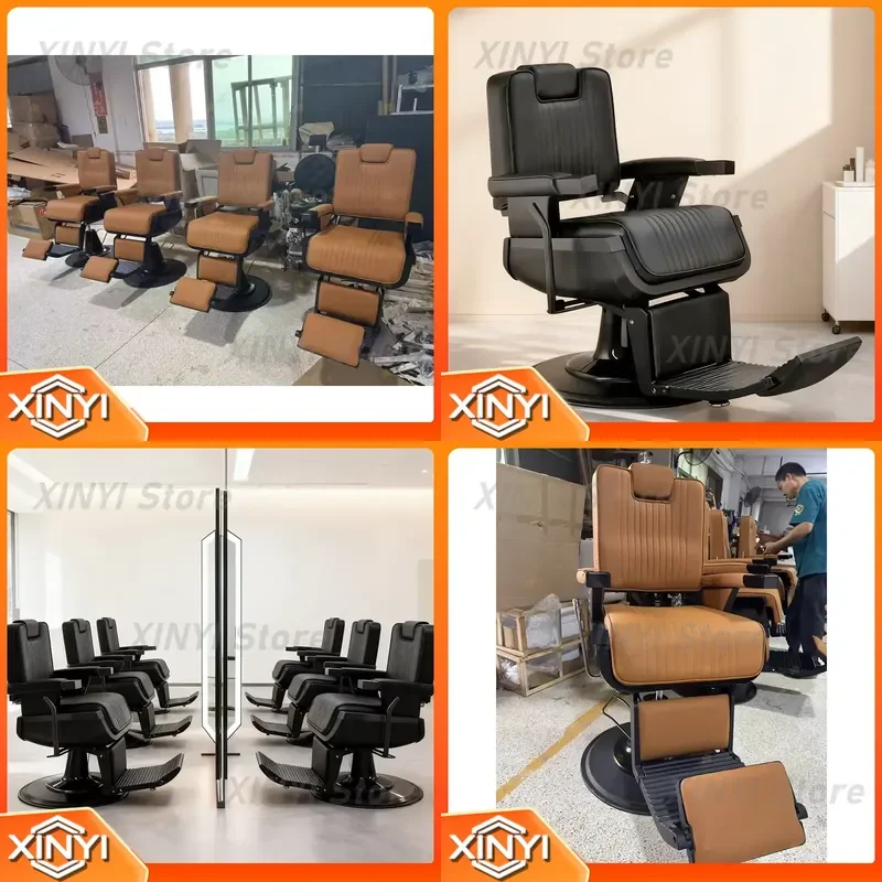 Modern Barber Chair for Hydraulic Reclining Hair Salon Chair All-Black Swivel Styling Chair Luxury Shaving Furniture for Men