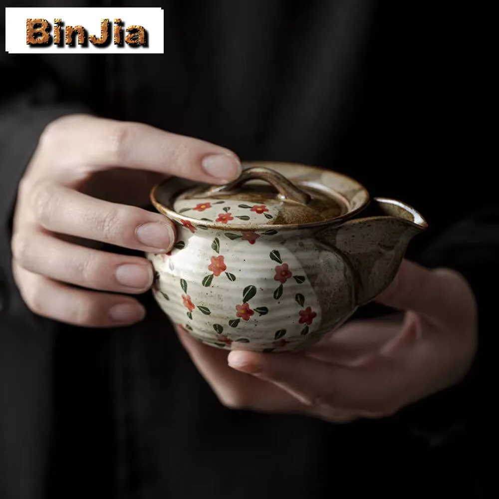 160ml Hand-painted Little Flower Teapot Hand Grasp Pot Boutique Tea Soaking Kettle With Filter Cha Accessories Craft Supplies