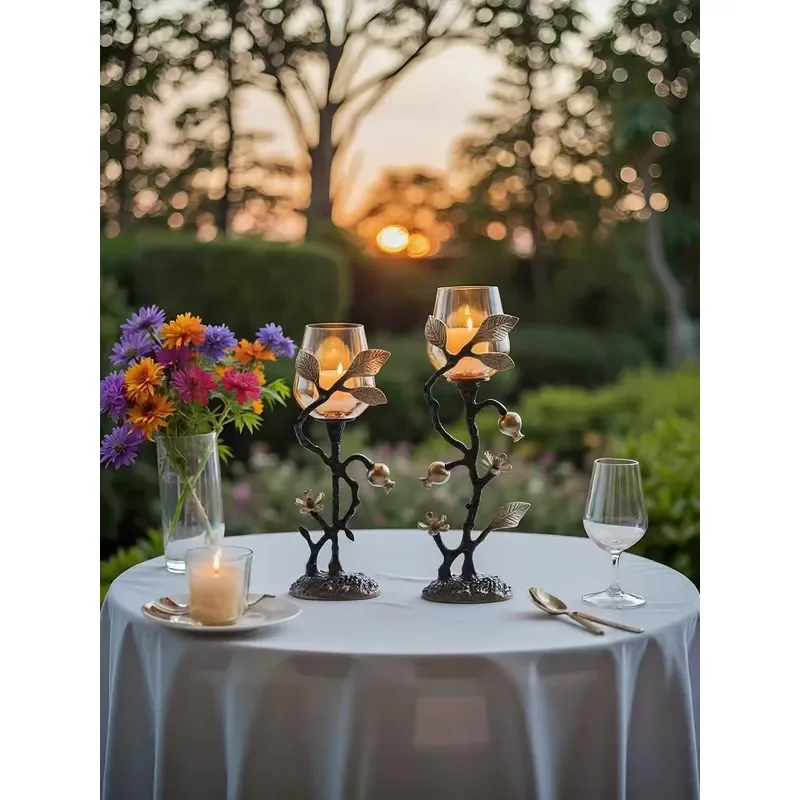 American Retro-Style Alloy Candle Holder Set for Home Decor Tabletop Romantic