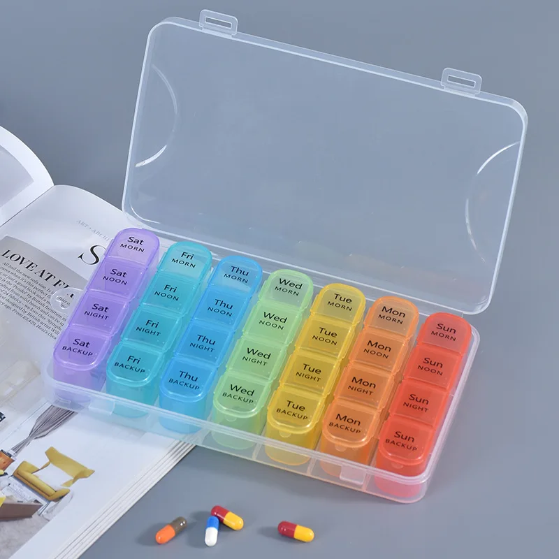 

Seven days a week 28 grid medicine box drug dispenser plastic storage box partition portable medicine box transparent storage