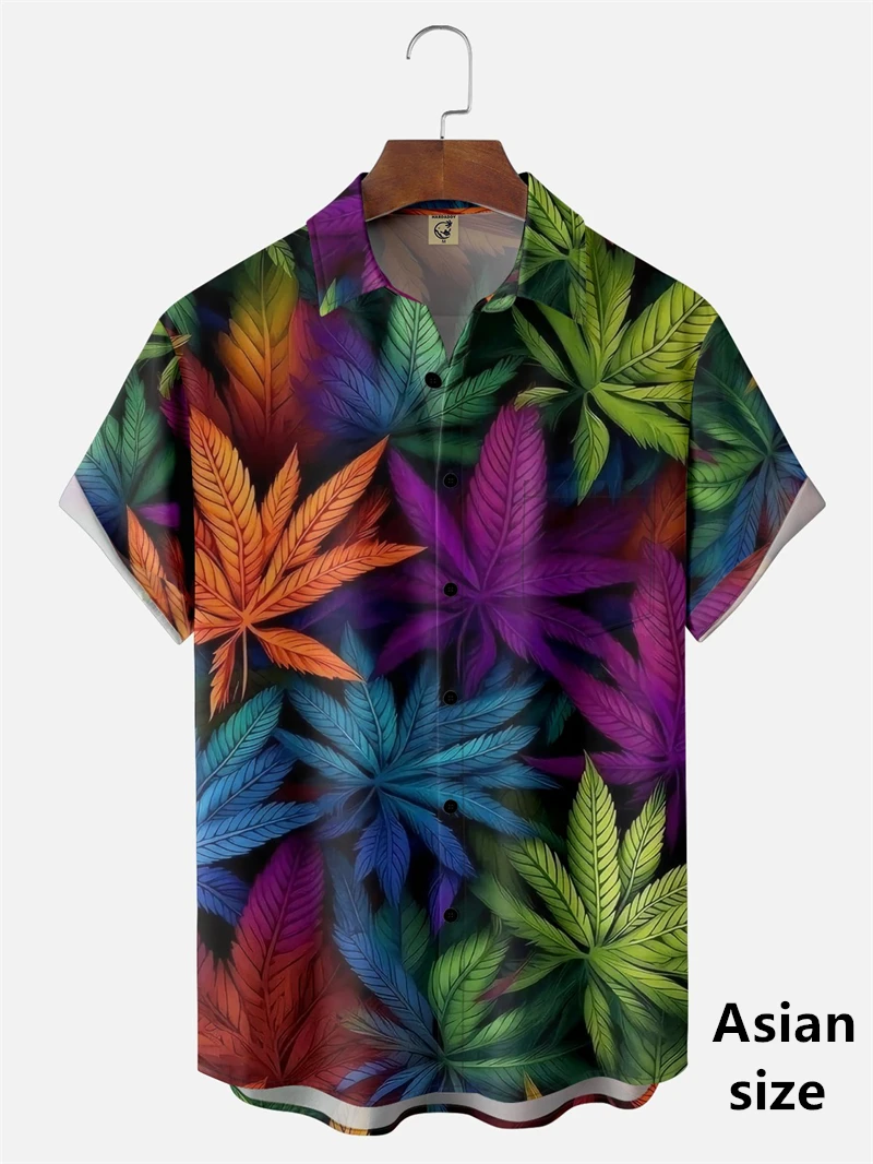 남녀공용 여름 잡초 녹색 잎 그래픽 하와이안 셔츠, 3D 프린트 해변 캐주얼 휴일 단추 라펠 블라우스, 신제품
