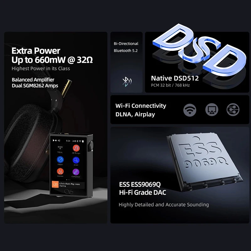 SHANLING M1 PLUS reproductor de música portátil MP3 ES9069Q DAC amplificador Dual SGM8262 PCM768 DSD512 Bluetooth 5,2 LDAC WiFi DLNA Airplay