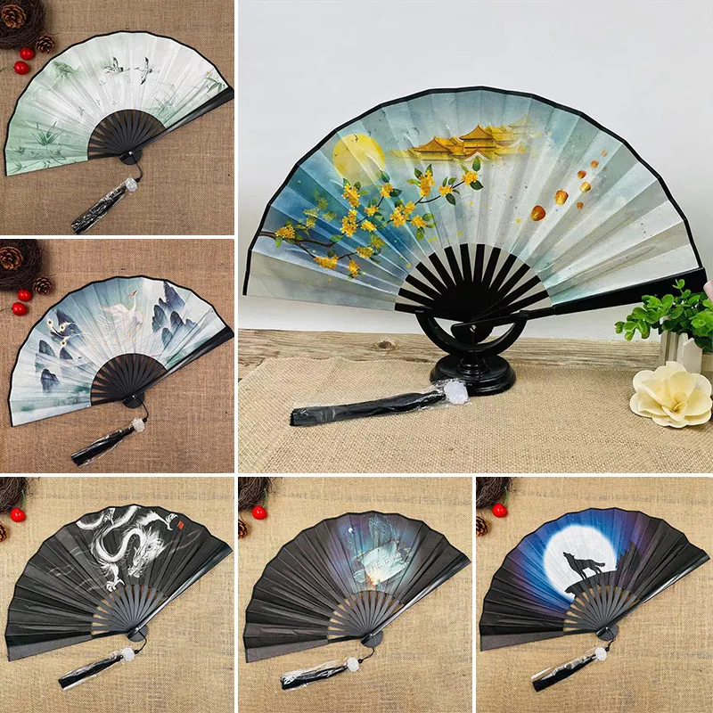 Vintage Bamboo Bone Fan Quality Chinese Ancient Style Tassel Folding Fans Wedding Gift Bridal Hand Fan Crafts