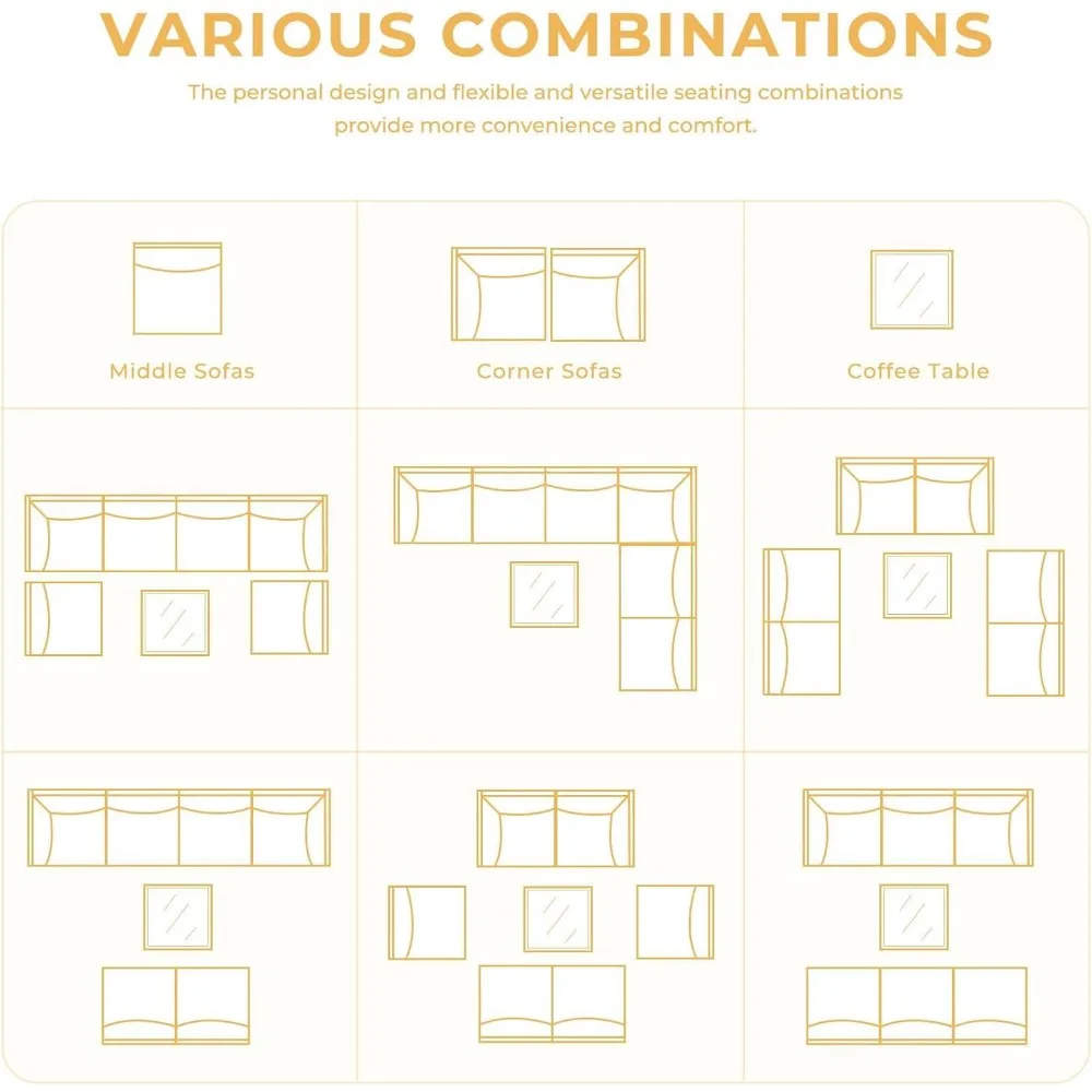 Ensembles de canapés avec table basse et coussins, meubles d'extérieur, canapés de jardin, faciles à nettoyer, WUNICEF .c.c., 7 pièces