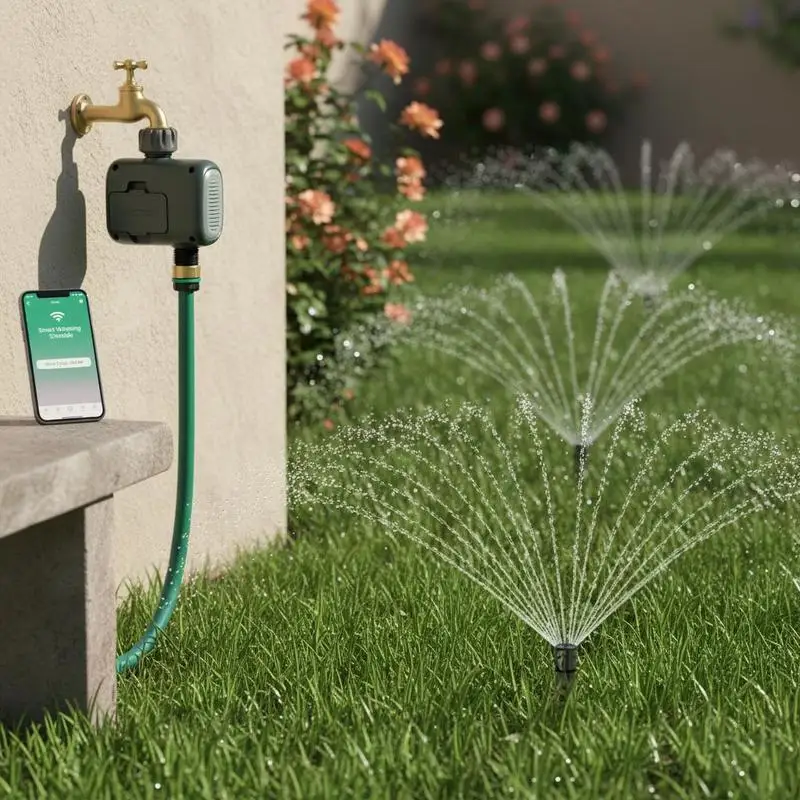 

Intelligent Irrigation Controller Single Outlet For Garden Lawns Flower Beds 2.4Ghz WiFi Bluetooth APP Control Voice Activation Alexa Google Assistant IPX6 Brass Inlet Smart Watering System