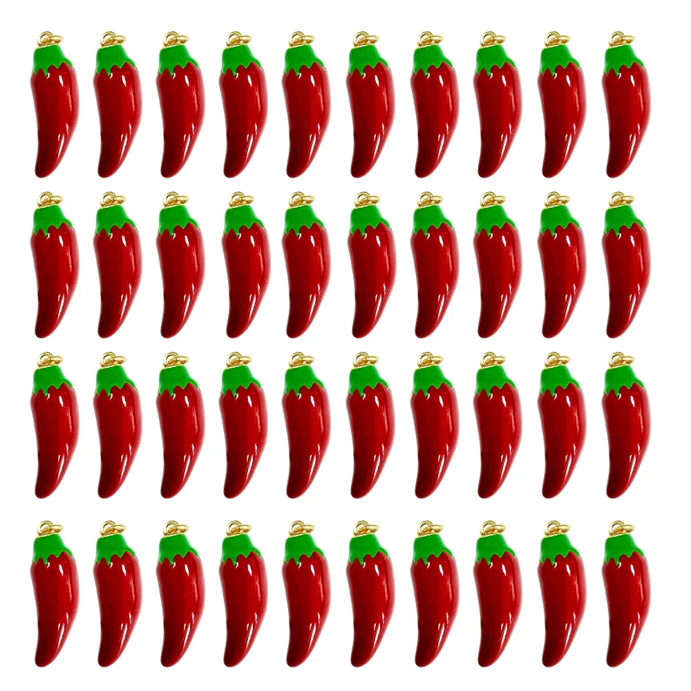 40Pcs Cute Red Pepper Stereoscopic Pendant Couple Bracelet Earrings Handmade Accessories DIY Phone Charm Jewelry Craft