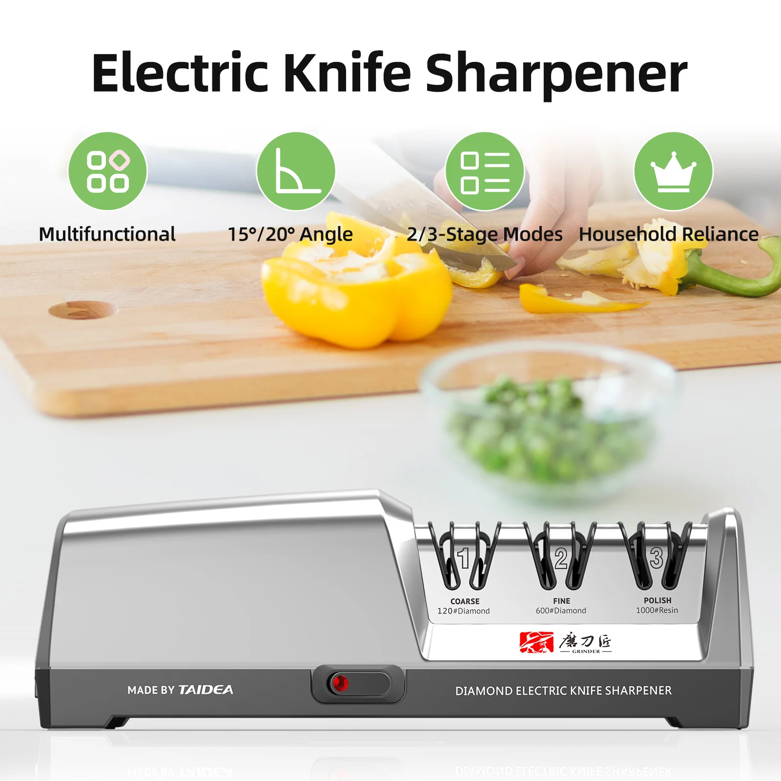 TAIDEA Electric Knife Sharpener 15 and 20 Degrees 2-Stage System Stainless Steel Knife Sharpener Kitchen Knives Quick Sharpening