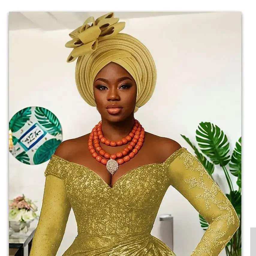 

Готовая цветочная тюрбан-шапка для женщин: африканские авто-геле, нигерийские свадебные геле, мусульманские хиджабы, боннеты, головные уборы.