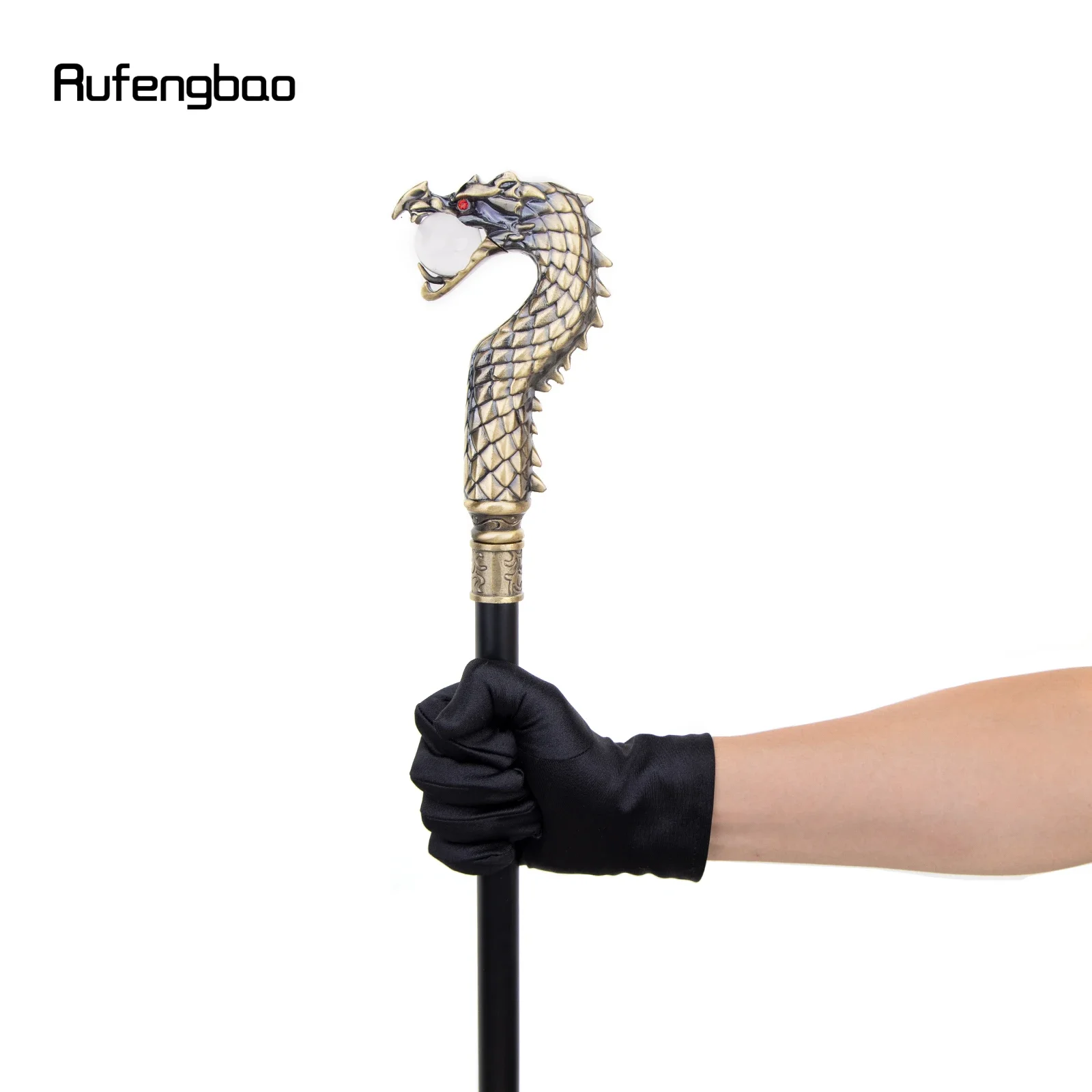 Golden Dragon Head Bite Ball Single Joint Fashion Walking Stick Vampire Cospaly Party Walking Cane Halloween Crosier 93cm