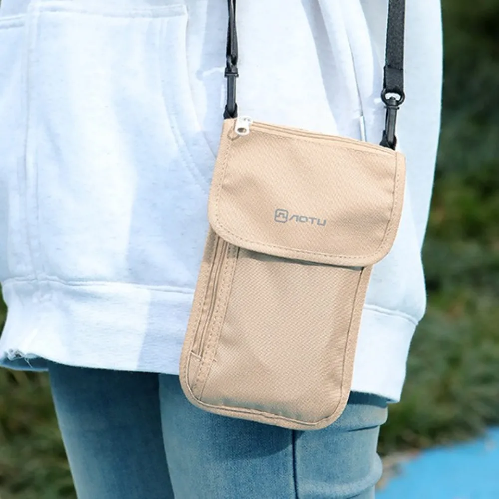 Accesorios de viaje Cartera de viaje Porta billetes de nailon Bolsa de viaje para el cuello Cremallera Caqui Negro Porta pasaporte familiar Tarjeta de crédito