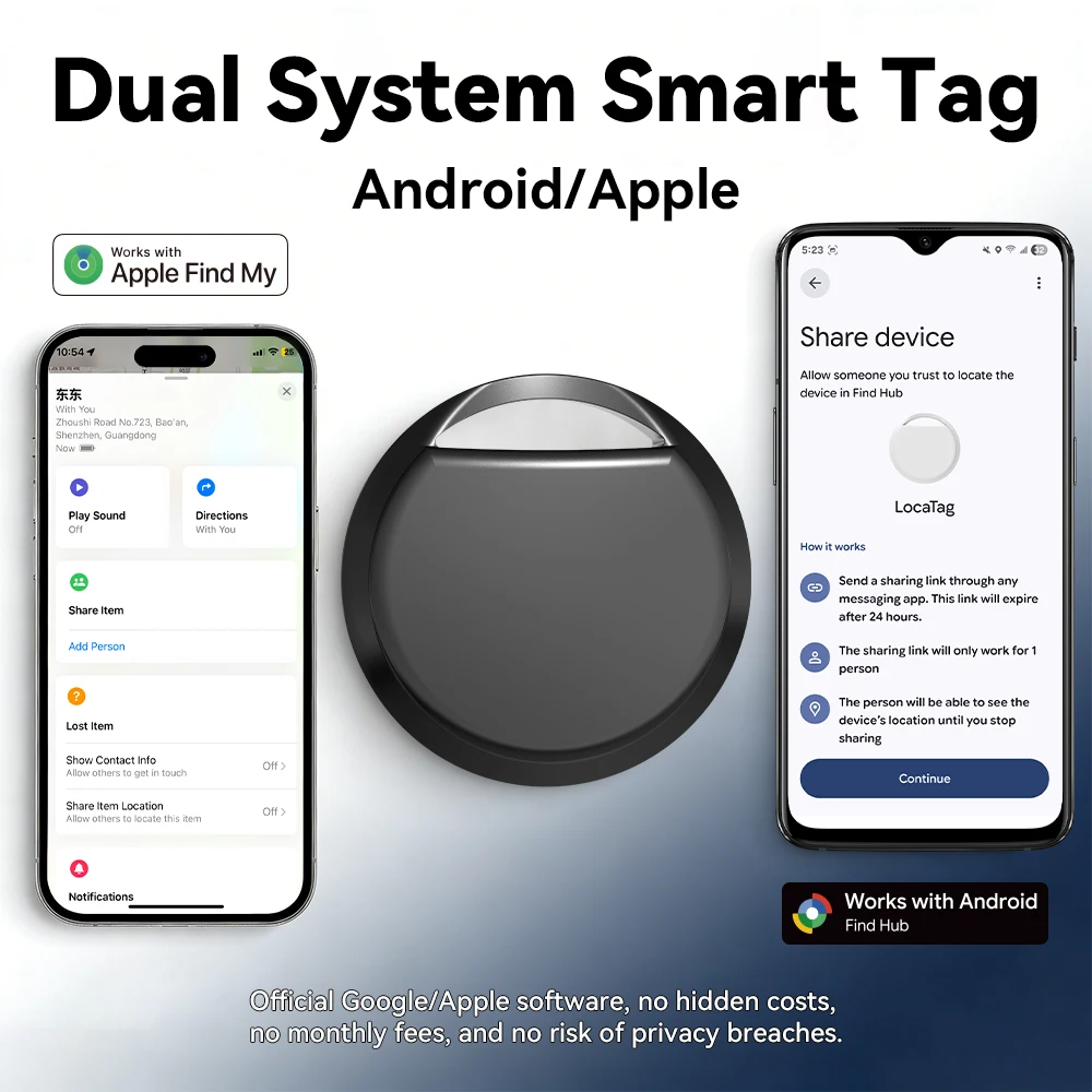 

Умный трекер с двойной системой iOS/Android для Google Find Hub или Apple Find My App, определение местоположения, опциональный защитный чехол