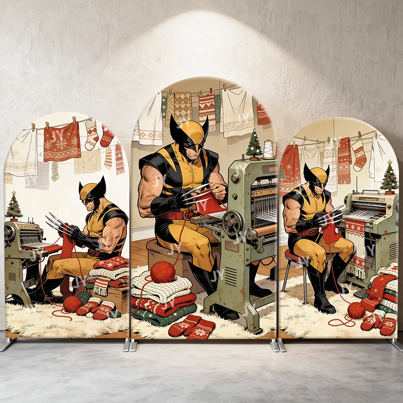 

Wolverine Christmas Knitting Arch Backdrop Cover Festive Scene With Sweaters For Kids Birthday Baby Shower Photo Booth Decor