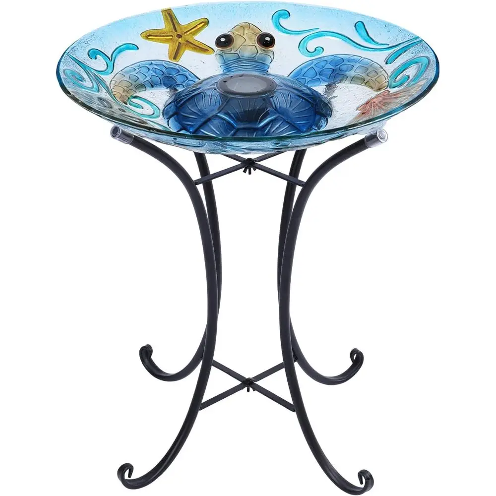 Bird Bath Bowl with Metal Stand, Large Bird Bath or Outdoor, Sea Turtle Bird Feeder or Garden, Yard, Lawn Decor
