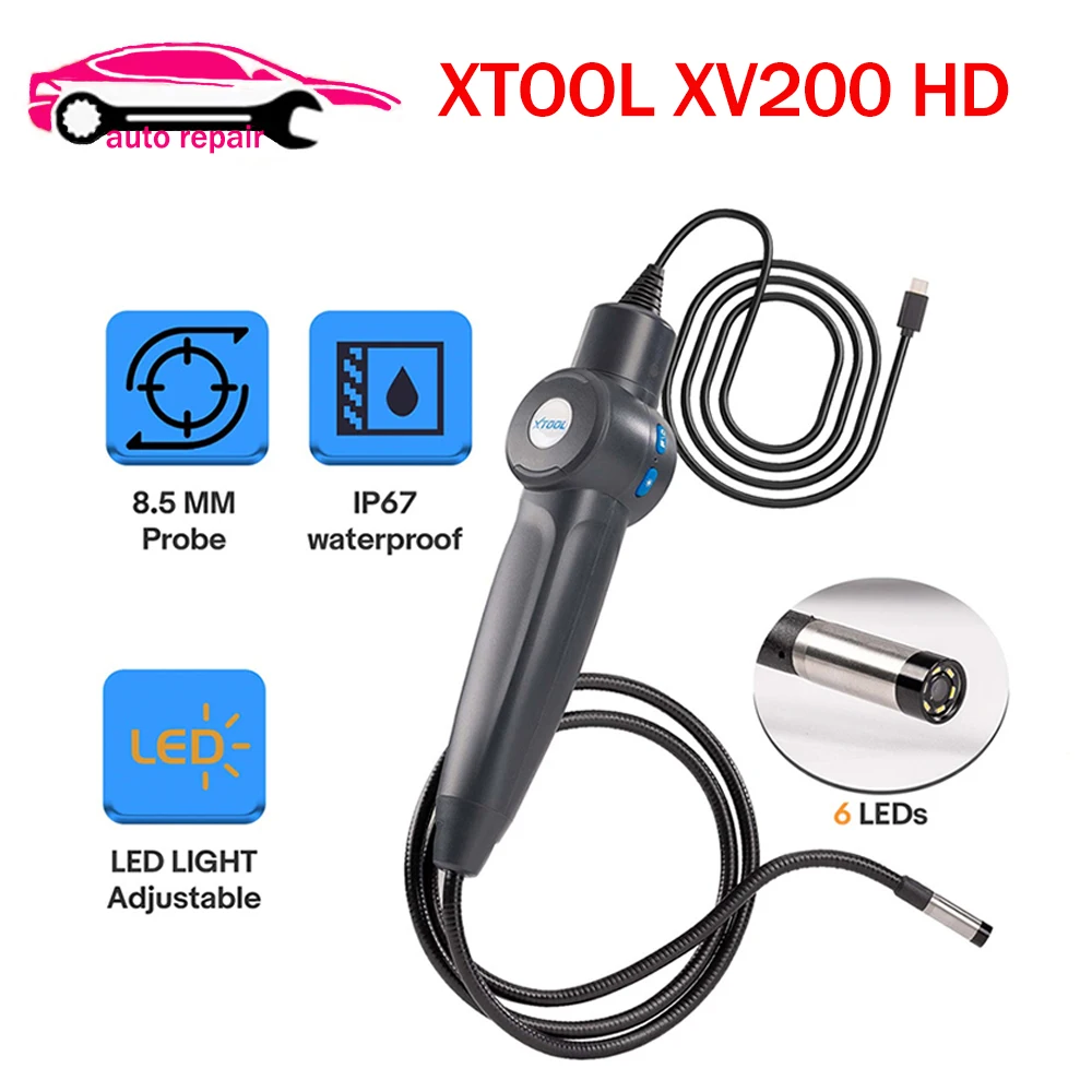 2024 New XTOOL XV200 Upgraded XV100 8.5mm HD Endoscope Camera Micro 8 LED Car Endoscope Inspection Borescope For D9S X100MAX D8W