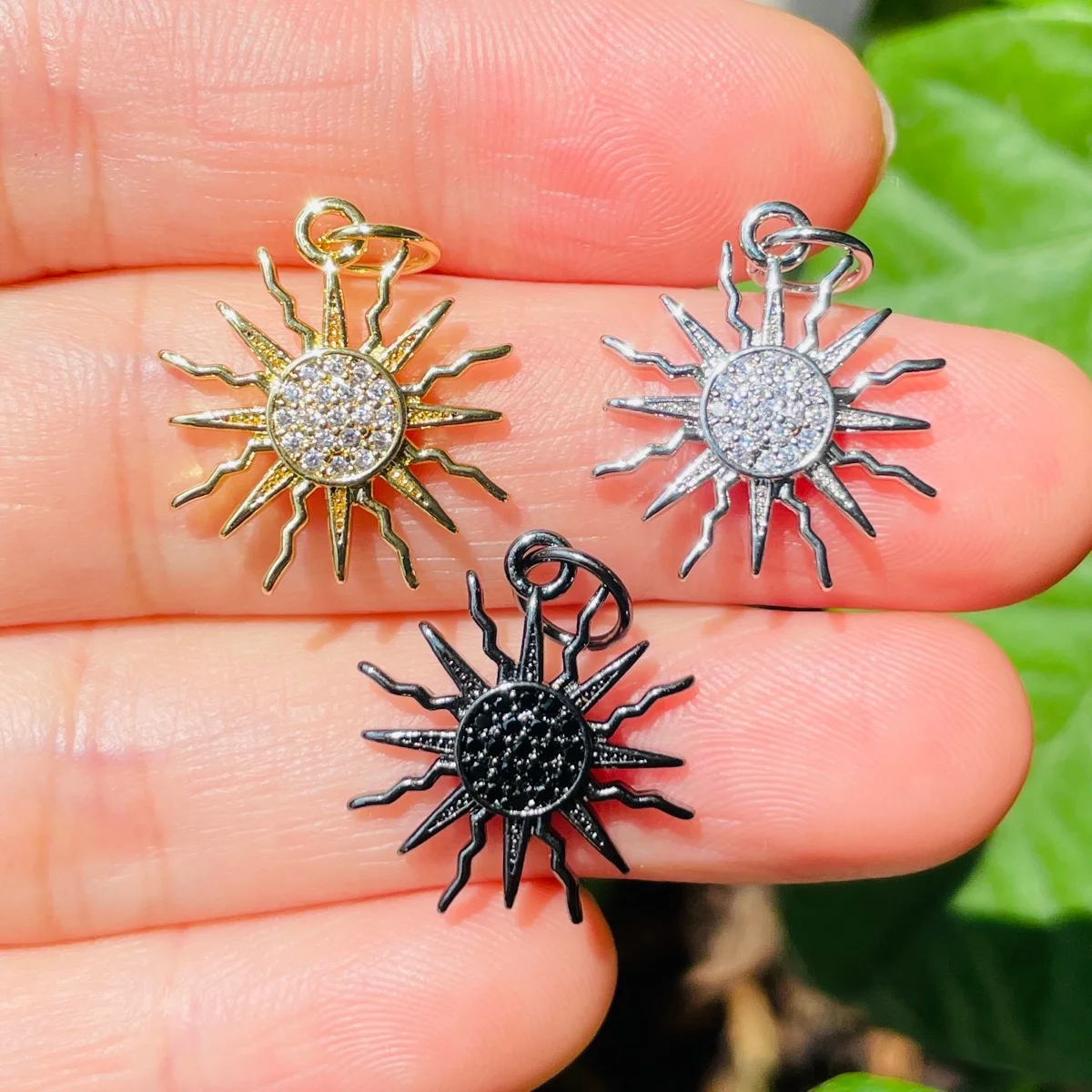 5pcs Small Size Zirconia Pave Sun Charm Trendy Exquisite Pendant for Bracelet Necklace Earring Waist Jewelry Handcraft Making