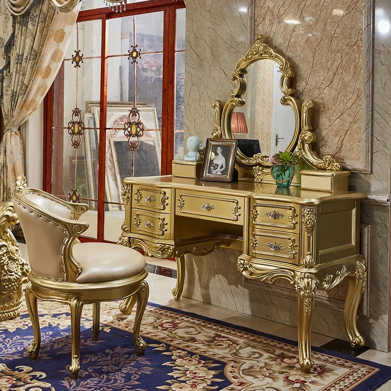 

.European Champagne Gold Makeup Table French Champagne Retro Dresser Court American Luxury Princess Bedroom New.