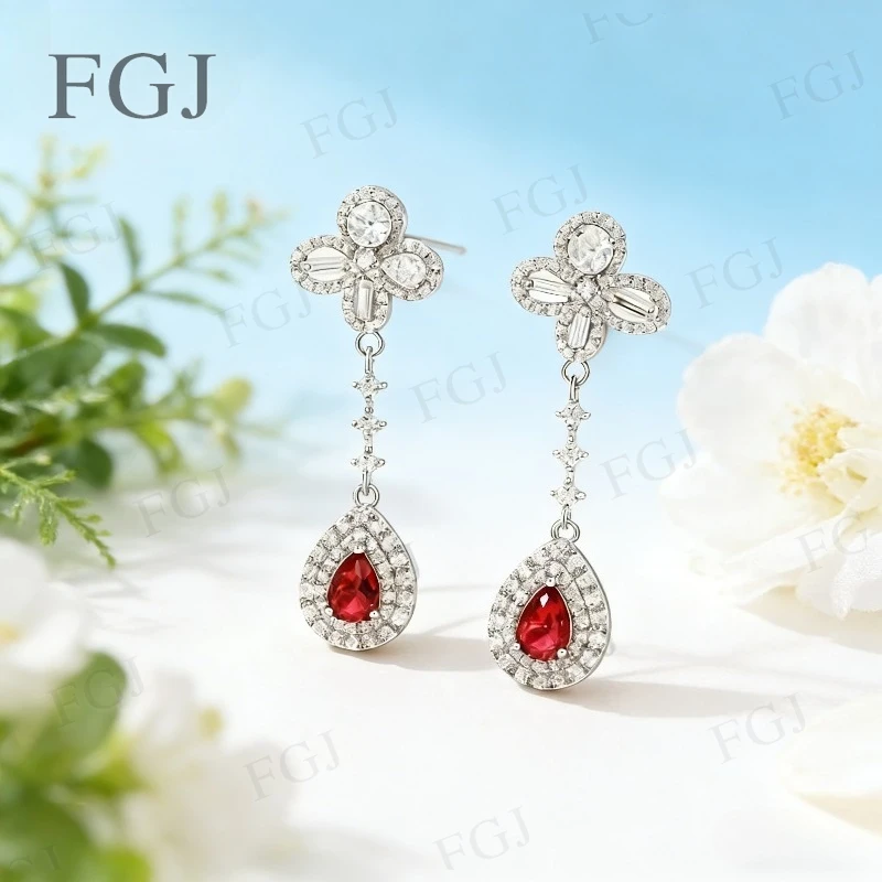 925 Sterling Silver Stud Earrings Ruby Columbia Sapphire Pear 4x6mm Top Quality for Women Wedding Birthday Party Jewelry Gifts