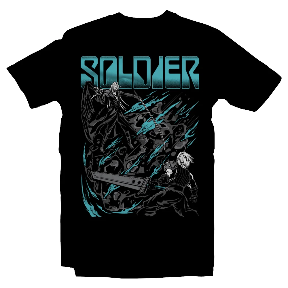 

Final Soldier - Cloud VS Sephiroth - Metal Designs Final Fantasy VII RPG Gift Men's Short Sleeve Graphic T-Shirt All size tops