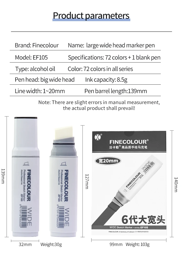 Finecolour 20 mm breite Marker, Linienskizzen, Kunst, großer breiter Kopf, Marker, Stift, Zeichnen, Schule, Kunstbedarf, EF105, 2–12 Stück – Detail 6