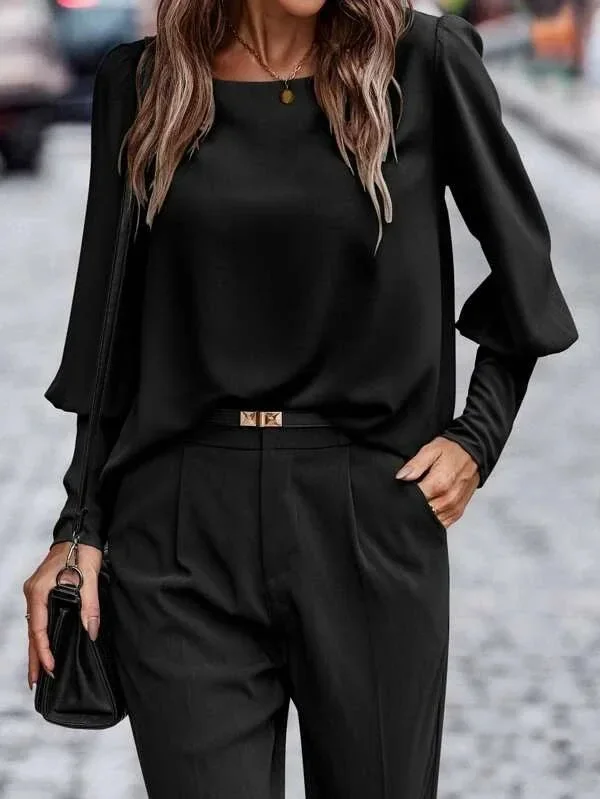 Camisa nueva de otoño e invierno para mujer, Top de manga larga para ir al trabajo con temperamento sólido para mujer