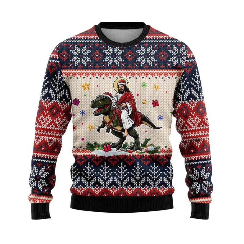 2024 Christmas Jesus Graphic Sweatshirts Fashion Holiday Crewneck Sweatshirt Christianity Unisex Sweater Casual Men Polyester