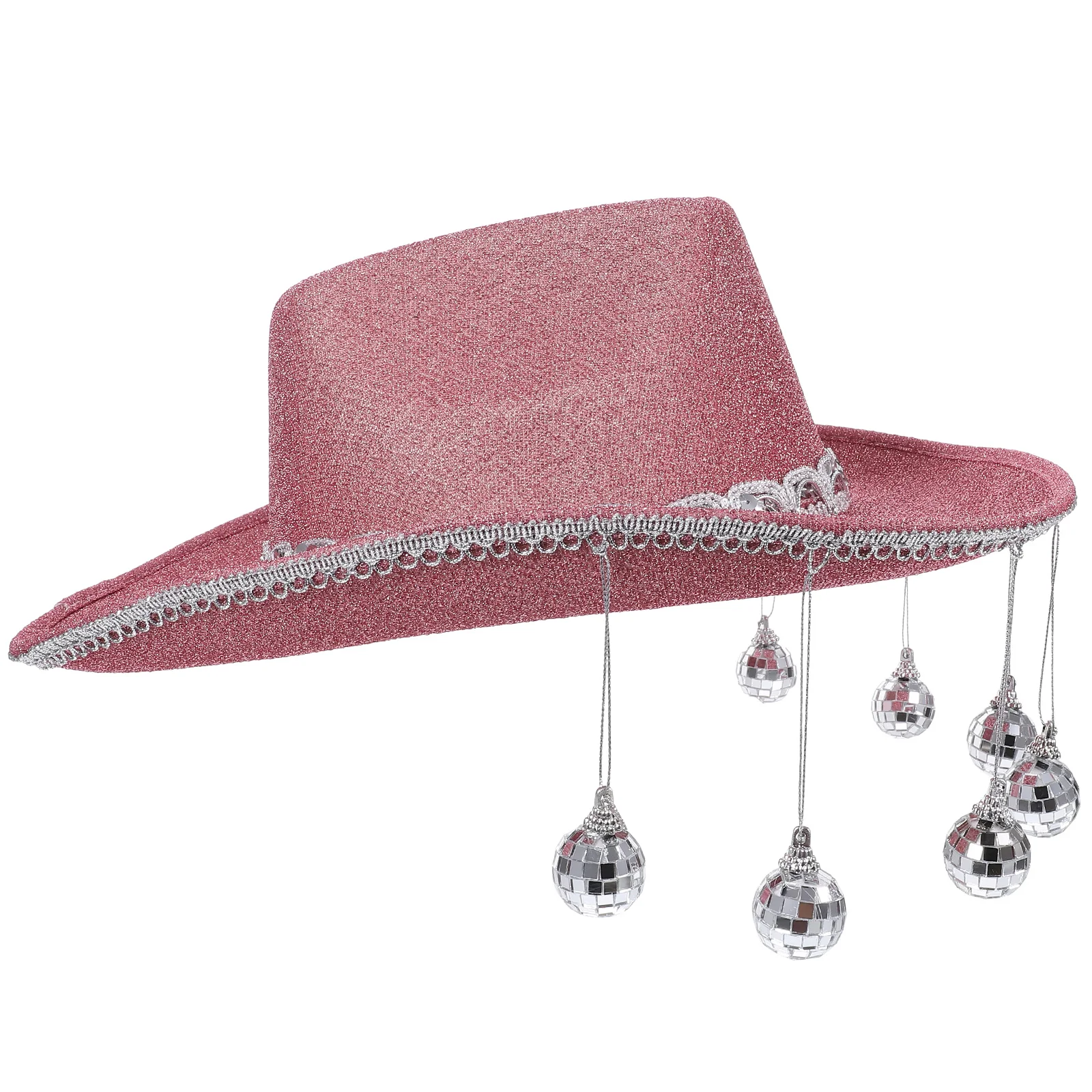 

Straw Hats for Women Mirror Ball Cowboy Has Festival Sequins Metallic Rosy Party
