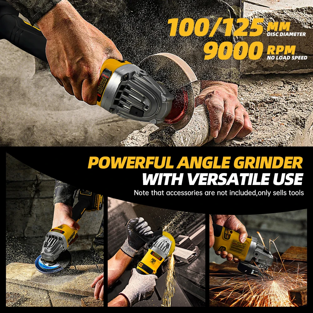 Dewalt 20V 배터리 DCG414 100MM 125MM 150MM 무브러시 앵글 그라인더 코드리스 절단기 금속 연마 광택 전력 공구