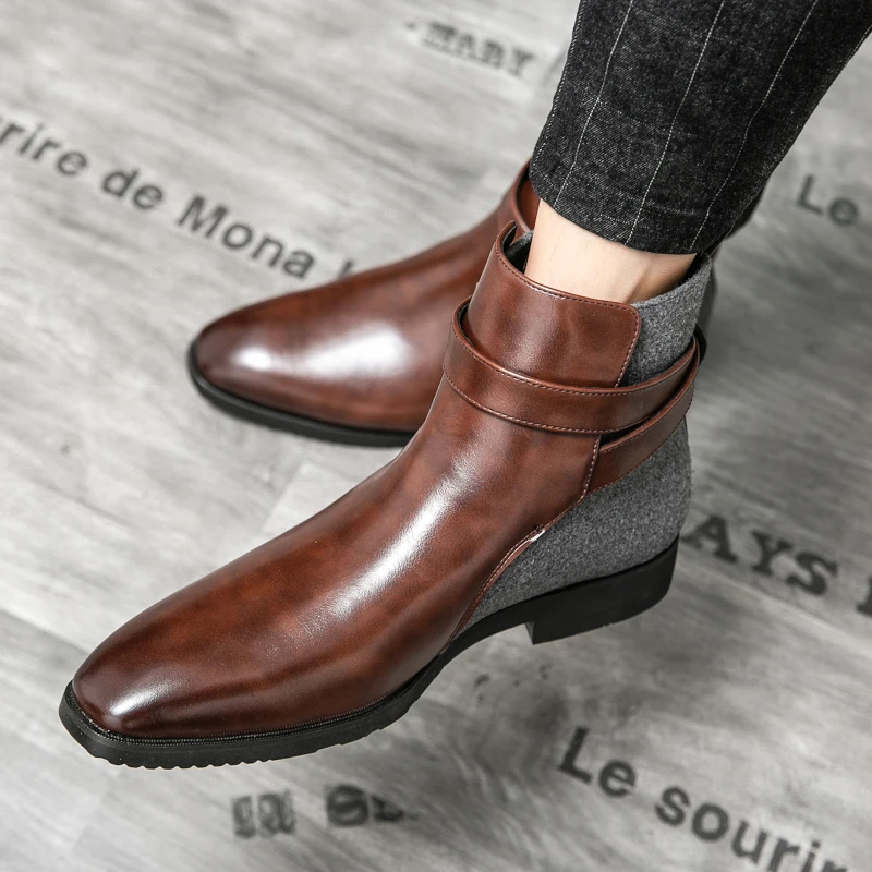 

Men's Chelsea Boots Leather Boots Men Ankle Boots Black and Brown Formal Dress Boots Fashion Italy Style Shoes Plus Size 39-48