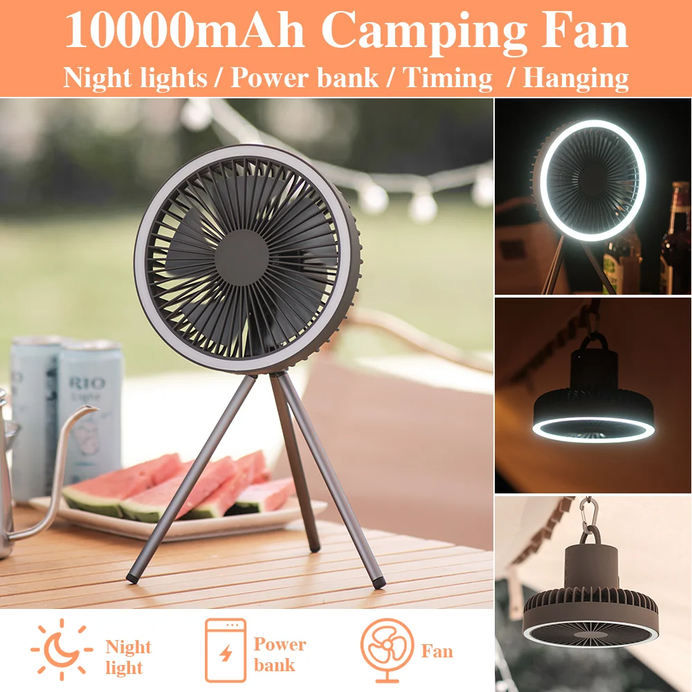 

10000mAh/4000mAh Camping Fan Rechargeable Desktop Portable Fan Power Bank Mini USB Air Cooler Wireless Circulator LED Lighting