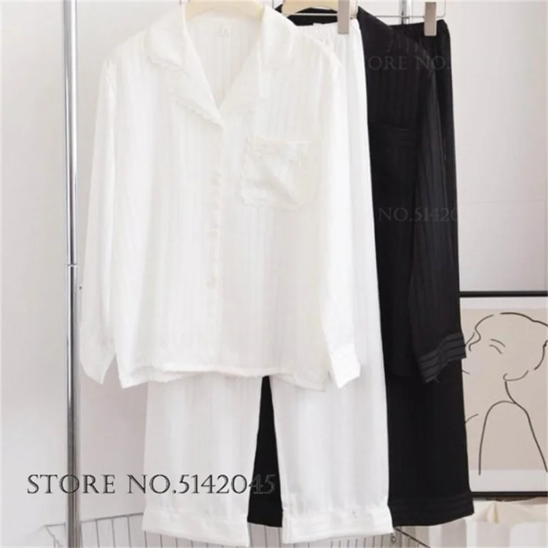 

Silky Satin Women Sleepwear 2Pcs Pajamas Set Elegant Stripe Long Sleeve Trouser Pijamas Suit Loose Casual Lounge Wear Pyjama
