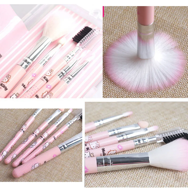 سانريو مرحبا كيتي فرشاة للمكياج 5 قطع فرشاة صغيرة حقيبة مستحضرات تجميل المحمولة المخفي فرشاة لمساحيق التجميل مجموعة لينة النساء أدوات ماكياج الوجه