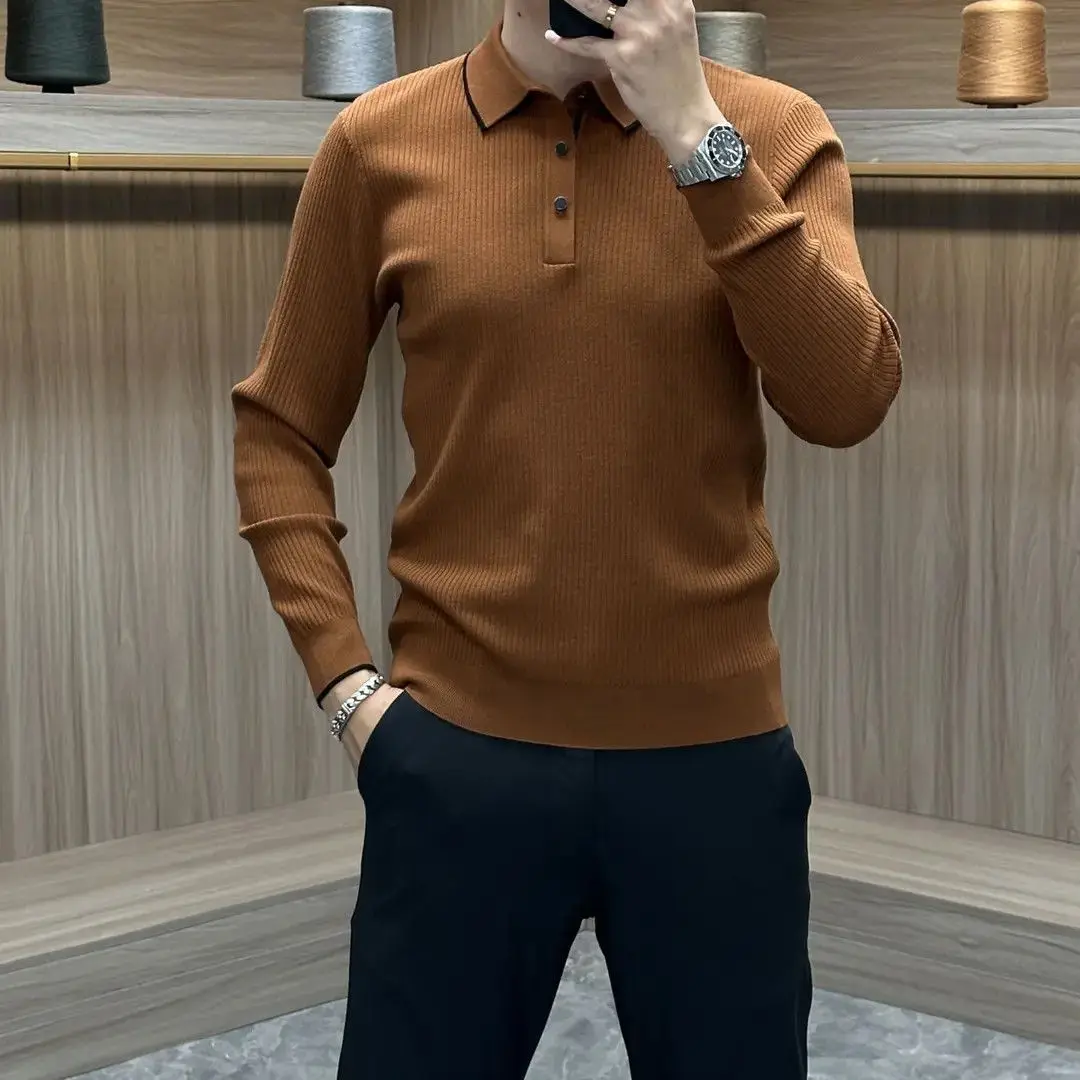 

Новый мужской вязаный свитер с длинным рукавом 2025 года: модный, повседневный, с воротником, люксовый, деловой, универсальный, осенне-зимний