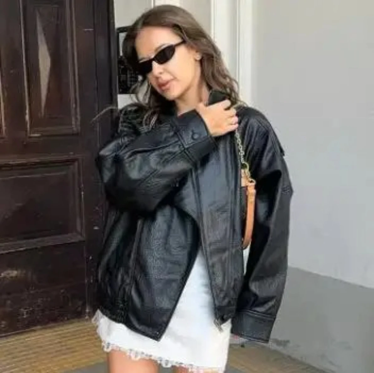 Cross-Border Women's Mid-Age Fashion Coat, Long Sleeve Stand Collar Leather Jacket, Elegant Autumn Winter Outerwear