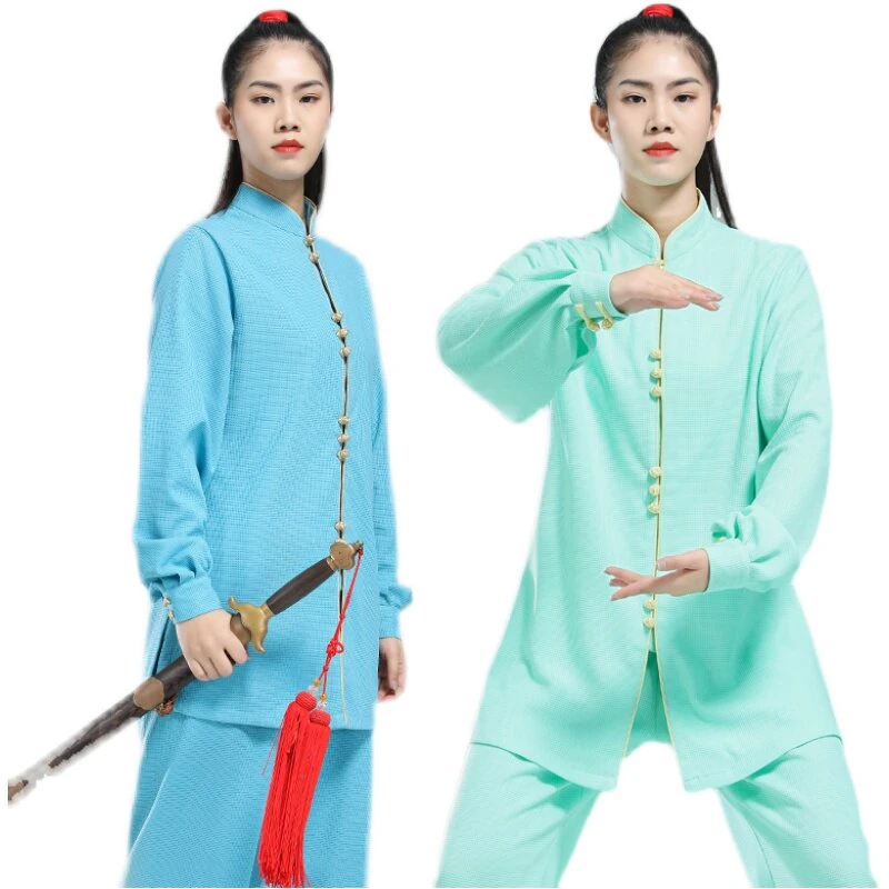 Women's Long Sleeve Waffle Knit Tai Chi Uniform for Winter - Warm Thermal Martial Arts Practice & Performance Outfit (Unisex)