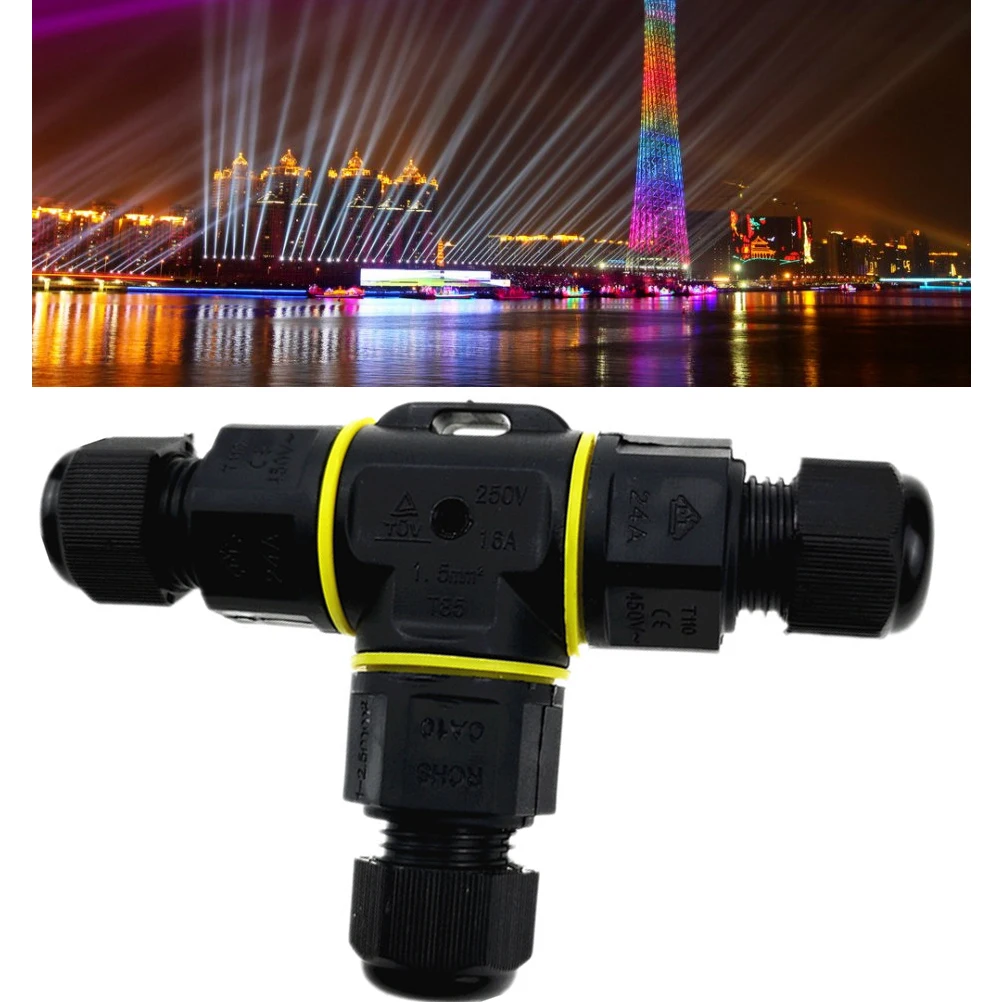 

Cable Waterproof T-shaped Joint Black Three-core Lamp Waterproof Cable Joints Dustproof Insulation Safe Outdoor