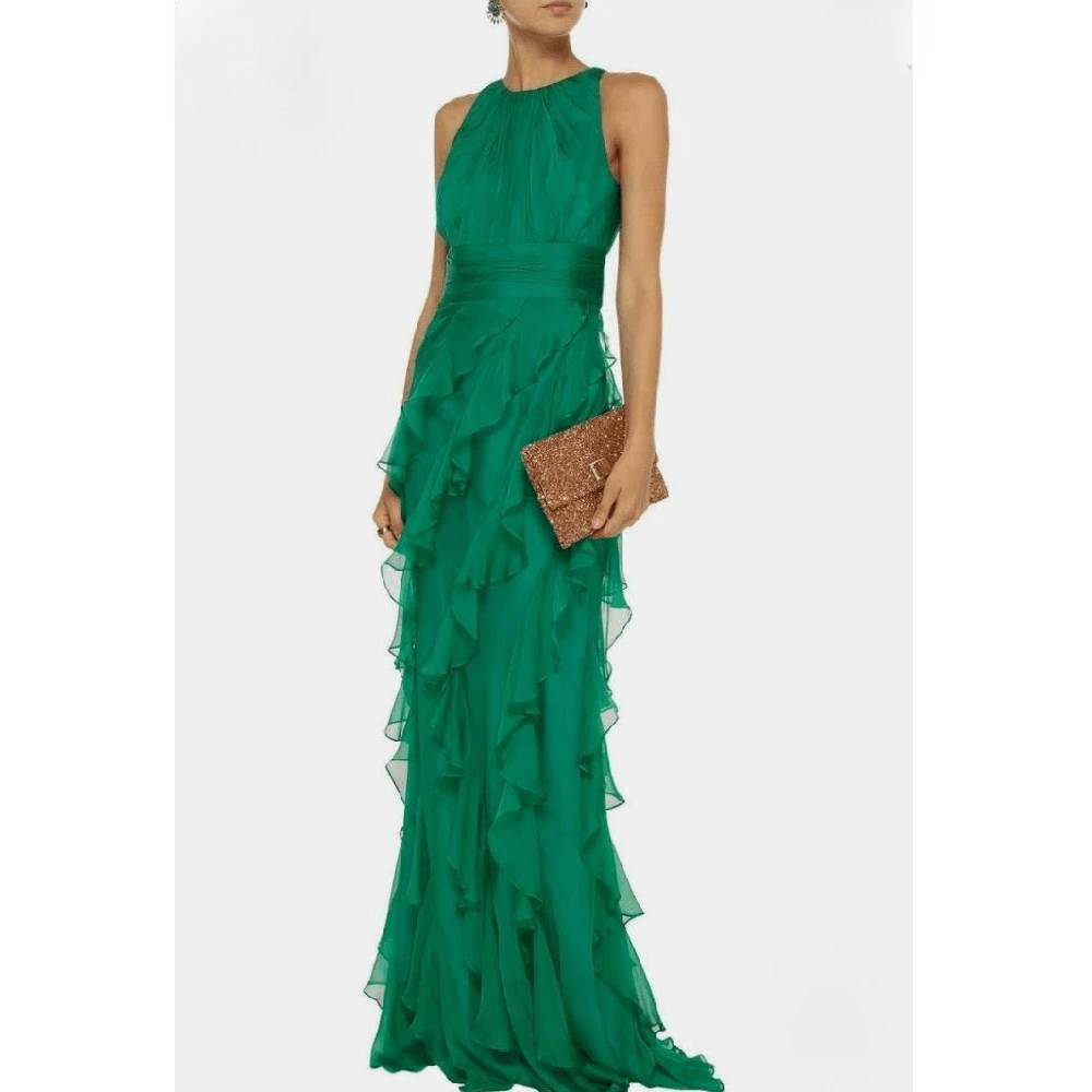 Green Evening Dresses Women Sleeveless Pleat High Quality Floor Length Sweep Train Banquet Celebrity Gowns Classic Customize