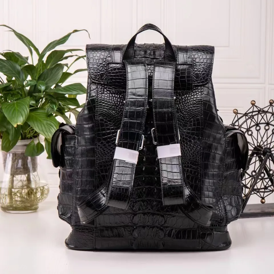 2024 New Brand Genuine Leather Crocodile Skin Men Backpacks Real Natural Leather Student Backpack Boy Luxury Computer Laptop Bag