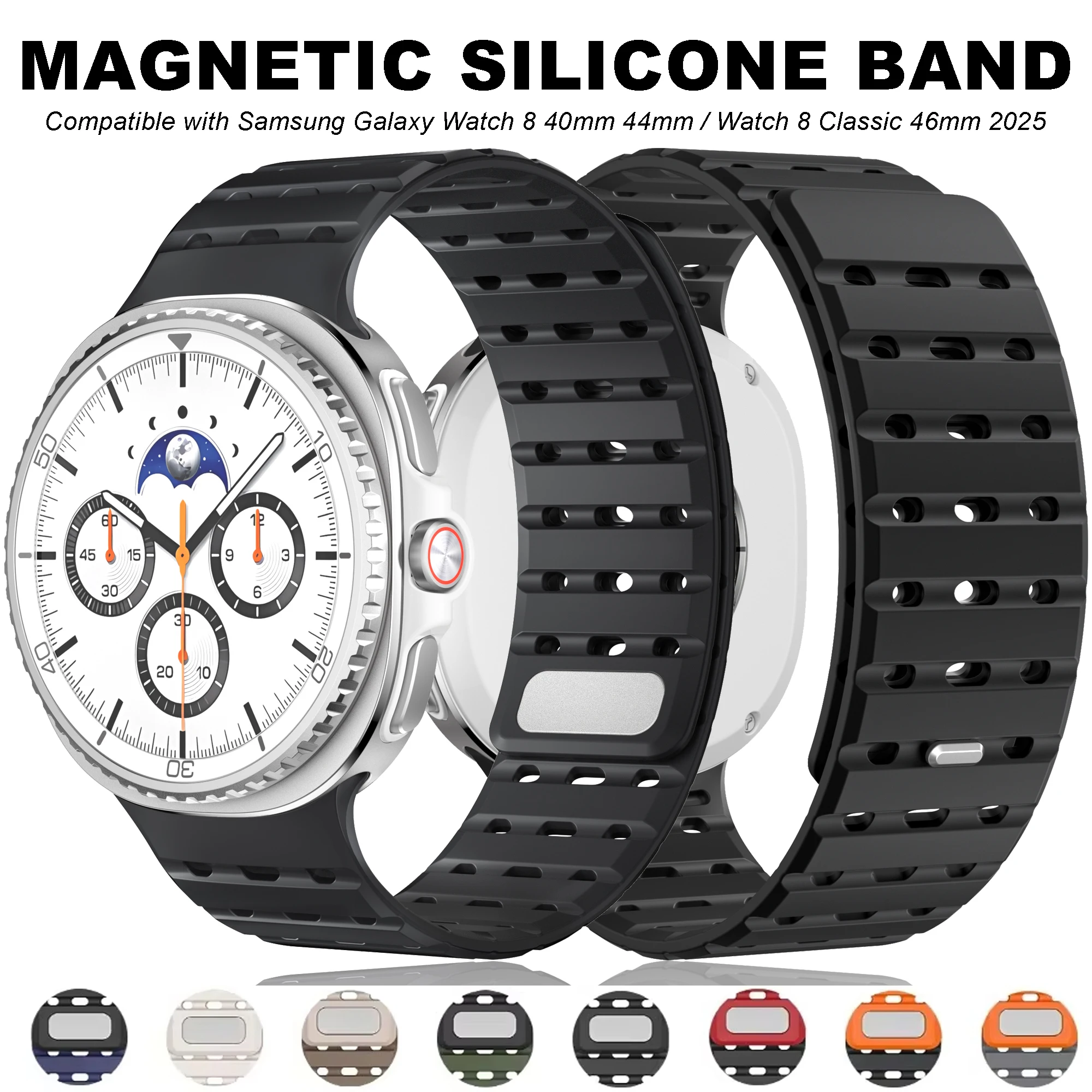 

Magnetic Loop Band for Samsung Galaxy Watch 8 40mm 44mm Silicone Sport Strap for Watch 8 Classic No Gaps Curved End Bracelet