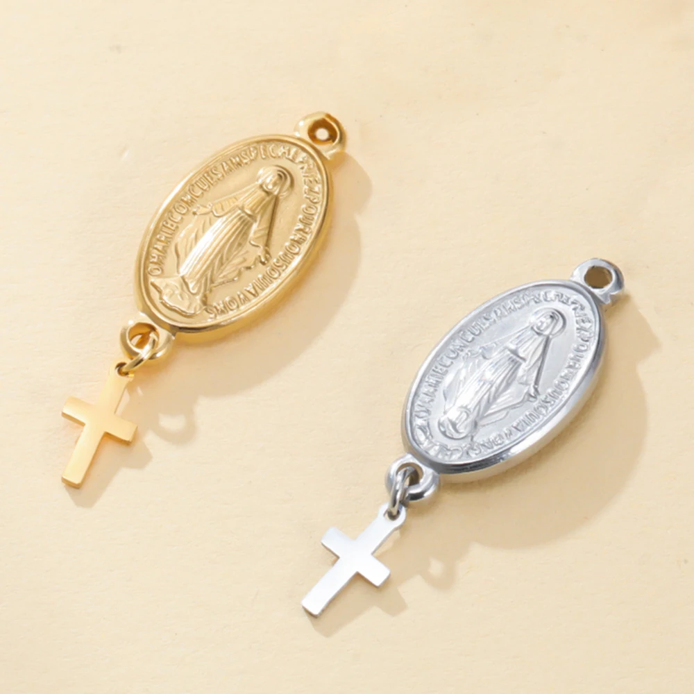 3 Stück wundersame Medaille, katholische Jungfrau Maria, Anhänger mit Kreuz, böser Augenschutz, Charm für religiöse DIY-Halskette, Armband – Detail 5