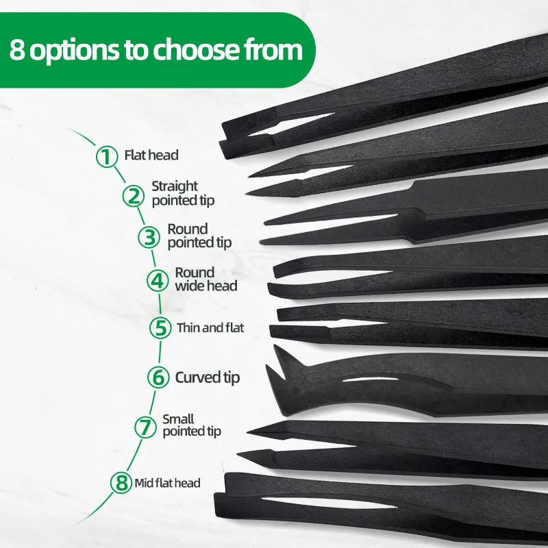 YARUN 933‑Series 8Pcs/Set ESD Carbon‑Fiber Tweezers Kit Anti‑Static Precision Forceps for SMT PCB Electronic Repair