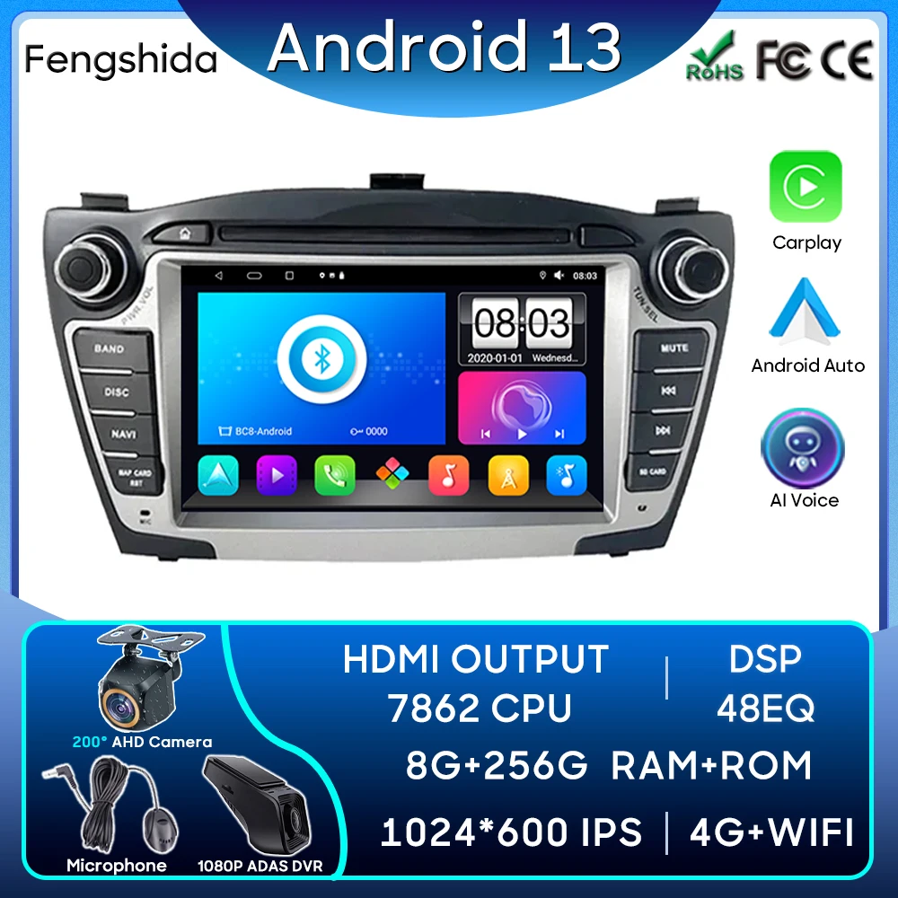 Radio con GPS para coche, reproductor con Carplay, estéreo, Android, pantalla de vídeo, Bluetooth, 4G, WiFi, No 2Din, BT, para Hyundai Tucson IX35 2009-2015