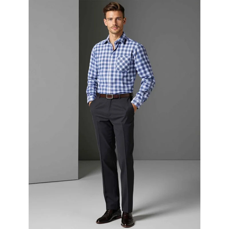 

2025Men's Spring and Autumn European and American Trendy Business Plaid Shirt Casual Simple Turn-down Collar Long Sleeve Shirt