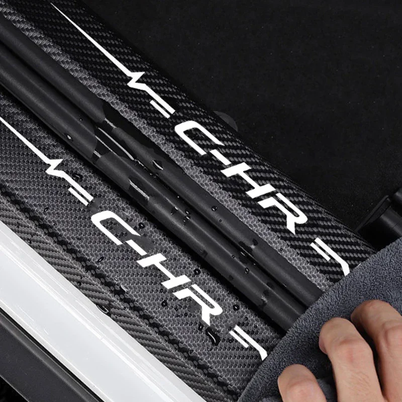 Carbon Fiber for CHR Logo Car Door Threshold Stickers Decals Protective Strip Auto Sill Anti Scratch Dirty Tape Film